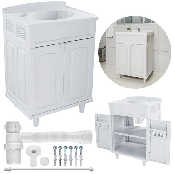 Gabinete Para Banheiro Com Lavatório Branco | 02 Portas | Ast